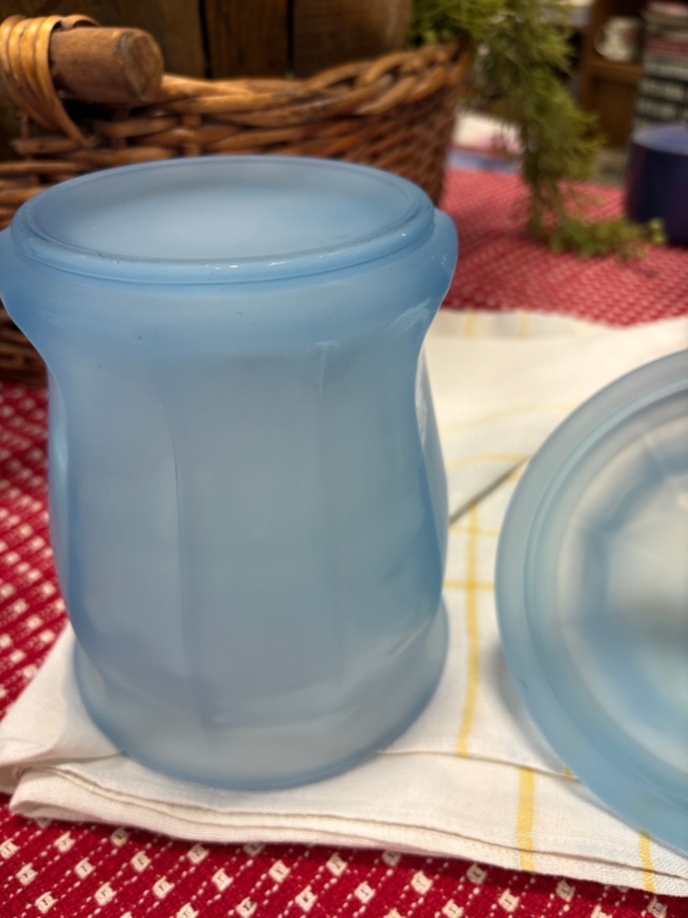 Vintage Indiana Glass Blue Satin Frosted Biscuit Candy Apothecary Jar w/ Lid 10" - Picture 5 of 5